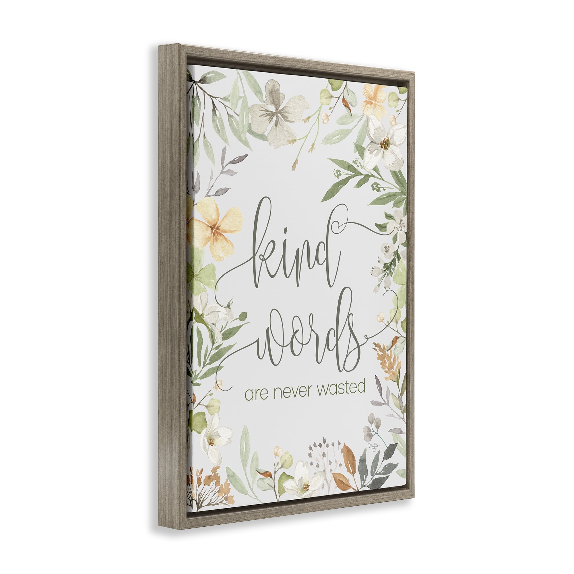 Stupell Industries Kind Words Never Wasted Plants & Flowers Painting Brown Floater Framed Canvas Art Print Wall Art, 21 x 31