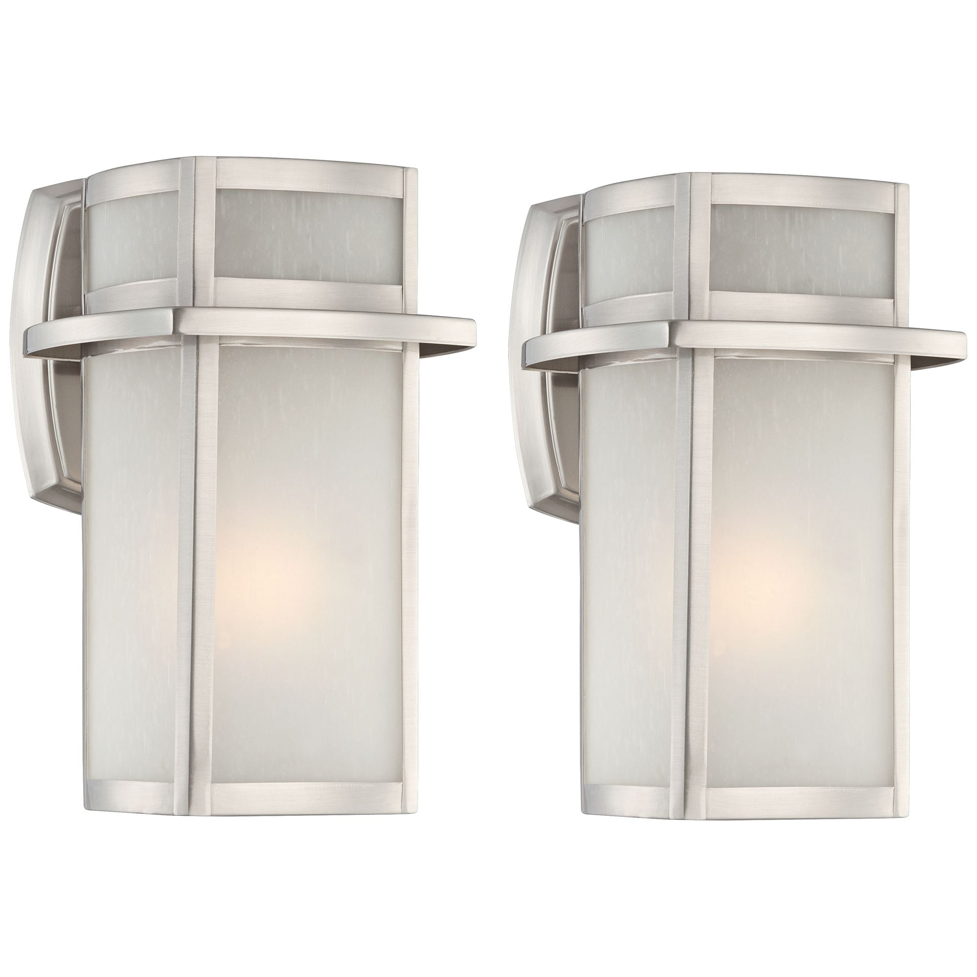 Possini Euro Design Delevan Modern Outdoor Wall Lights Fixture Set of 2 Brushed Nickel 11 1/4" Frosted Seedy Glass for Post Exterior Barn Deck House