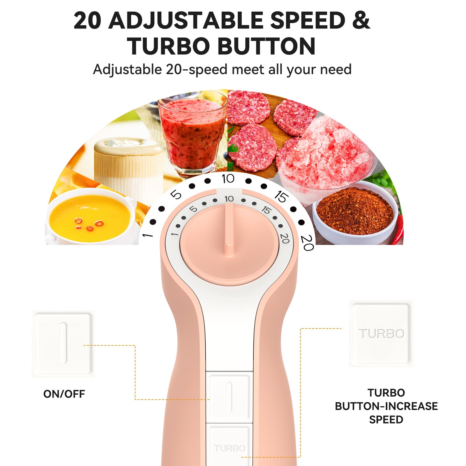 LINKChef Immersion Blender, 20Speed 1000W 5in1 Hand Blender, Stick Blender with Turbo Mode, Baby Foo(图3) LINKChef Immersion Blender, 20Speed 1000W 5in1 Hand Blender, Stick Blender with Turbo Mode, Baby Foo(图3)