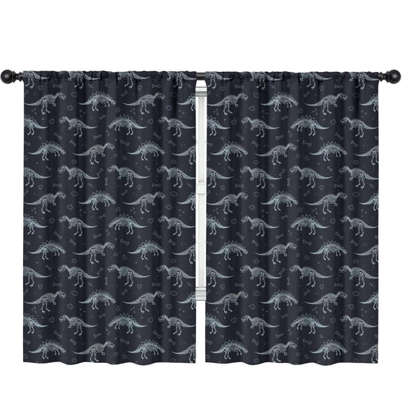 Blackout Kids Curtains,Dinosaur and Skeleton Navy Pattern Children's Insulated Curtains Set Of 2,Bedroom Essentials,Toddler Room Decor 52"x84"