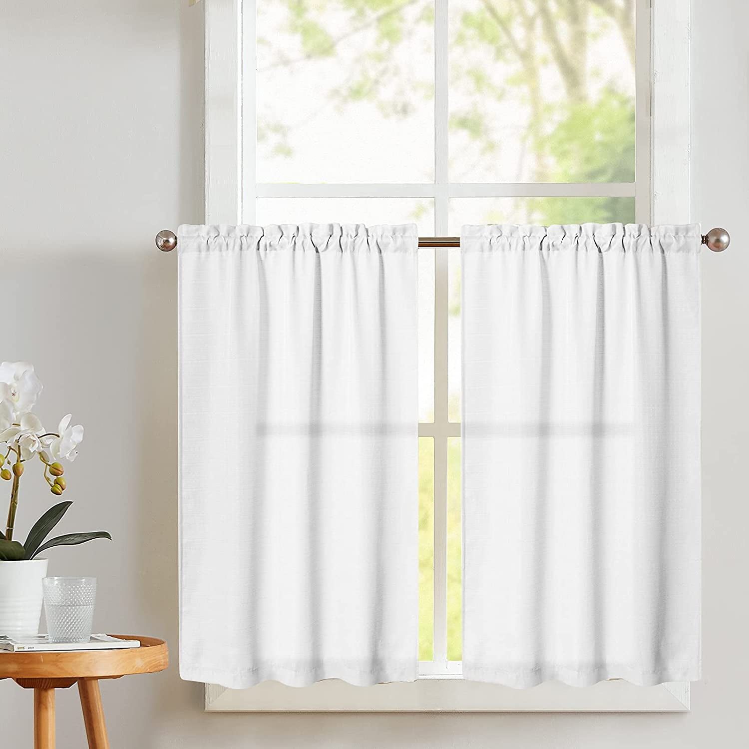 Sheer Curtains 45 inch Length for Kitchen Window Cafe Curtains Half Window Treat 