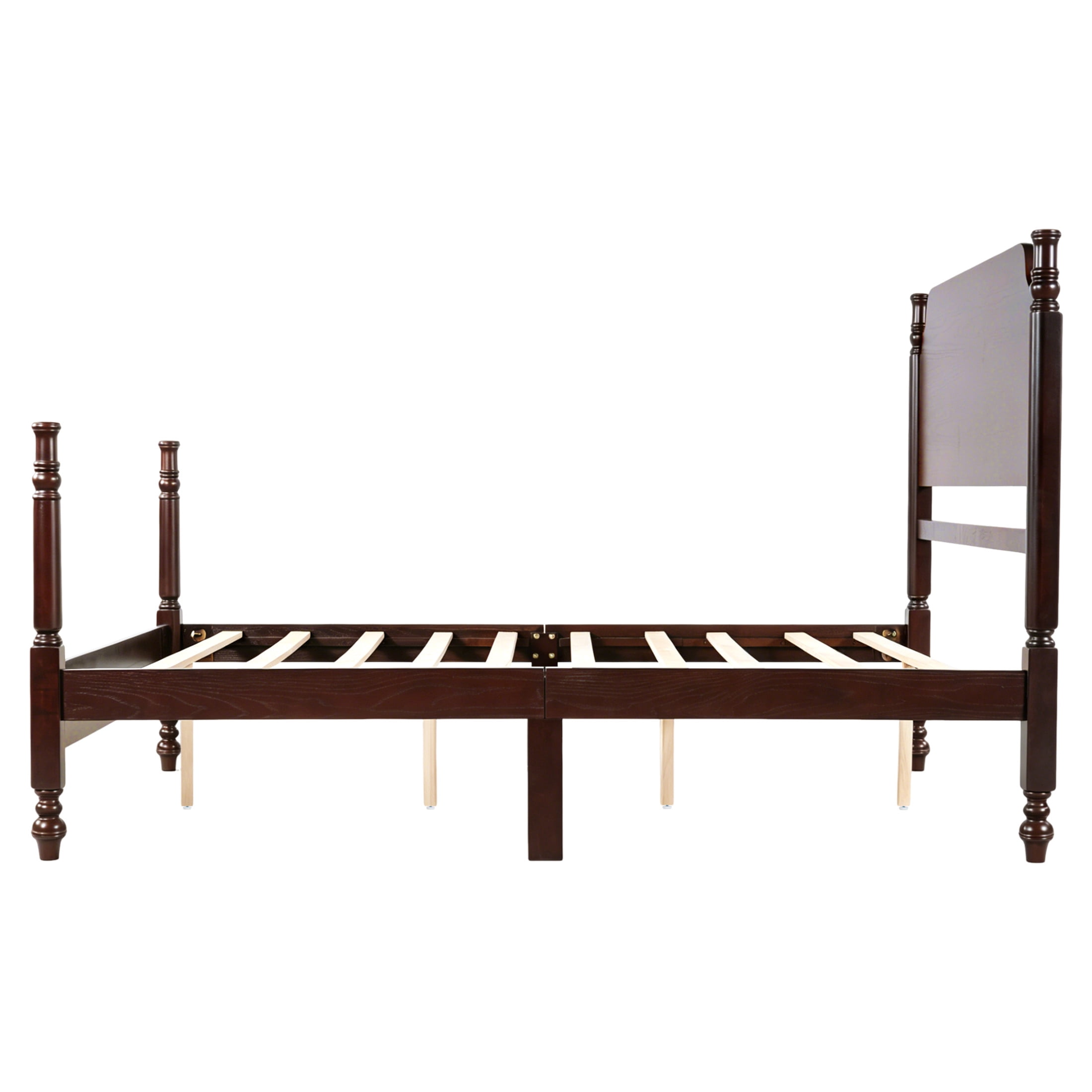 Noble House Full Spindle Platform Bed with Headboard, Traditional Wood Bed Frame, Dark Walnut