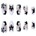 thumbnail image 4 of 24pcs Fake Nails Y2k Short Almond Shape White French False Nails Five-pointed Star Shiny Rhinestones Decor Artificial Nail Tips, 4 of 7