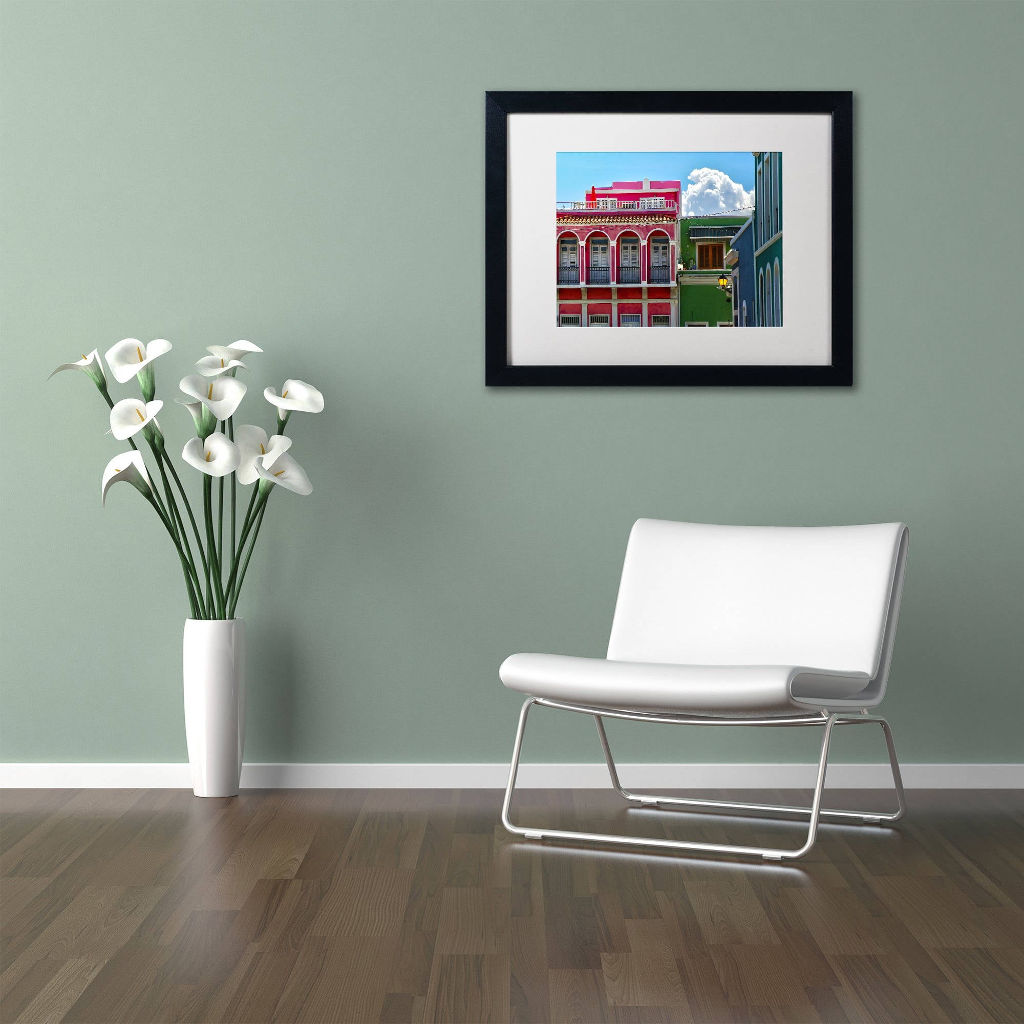 Trademark Fine Art "Old San Juan 10" Canvas Art by CATeyes, White Matte, Black Frame