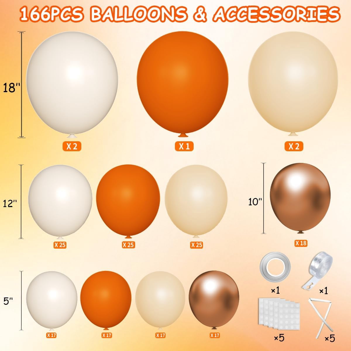 Burculy  BOrange White Gold Balloon Garland Arch Kit, 166Pcs Boho Fall Balloons for Birthday Autumn Thanksgiving Day Wedding Baby Shower Party Decorations