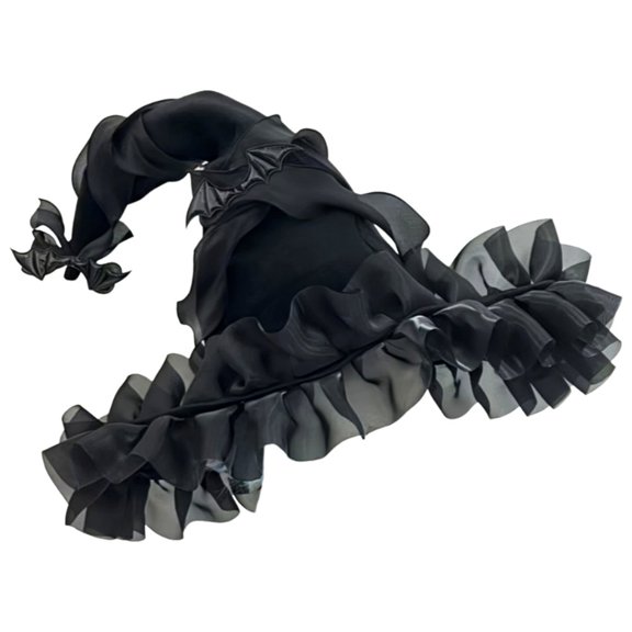 Slccxzc Foldable Witch Hat Dark Bat Wizard Wide Brim Pointed Gothic Lolita Headwear for Halloween Party