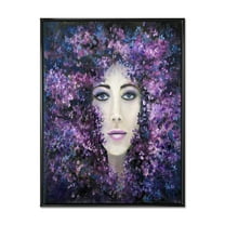 Designart 'Portrait of A Lady With Purple Lavender Flowers' Modern Framed Canvas Wall Art Print