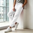thumbnail image 5 of WULMLEO Men's Jogger Pants with Pockets Drawstring Tapered Athletic Sweatpants for Gym Running Casual White M, 5 of 7