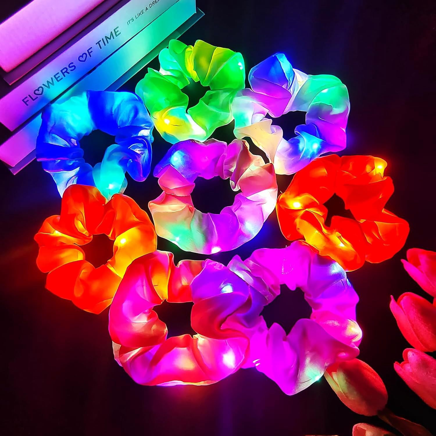 50Pcs LED Luminous Scrunchies Glowing Hairband Girl Light Up Hair Scrunchy Birthday Party Headwear Supplies Hair Accessories