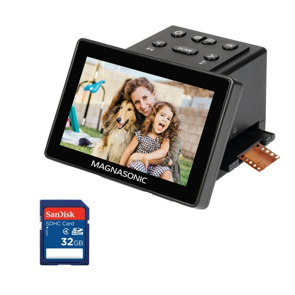 Magnasonic 25MP Film Scanner with Large 5" Display & HDMI and 32GB SanDisk SD Card, Converts 35mm/126/110/Super 8 Film & 135/126/110 Slides into Digital Photos, Built-in Memory