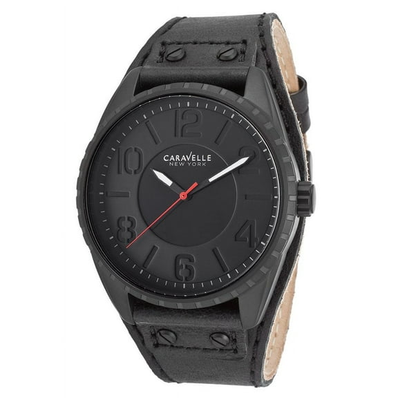 Caravelle Ny 45B125 Men's Black Genuine Leather And Dial Black Ip Ss Watch