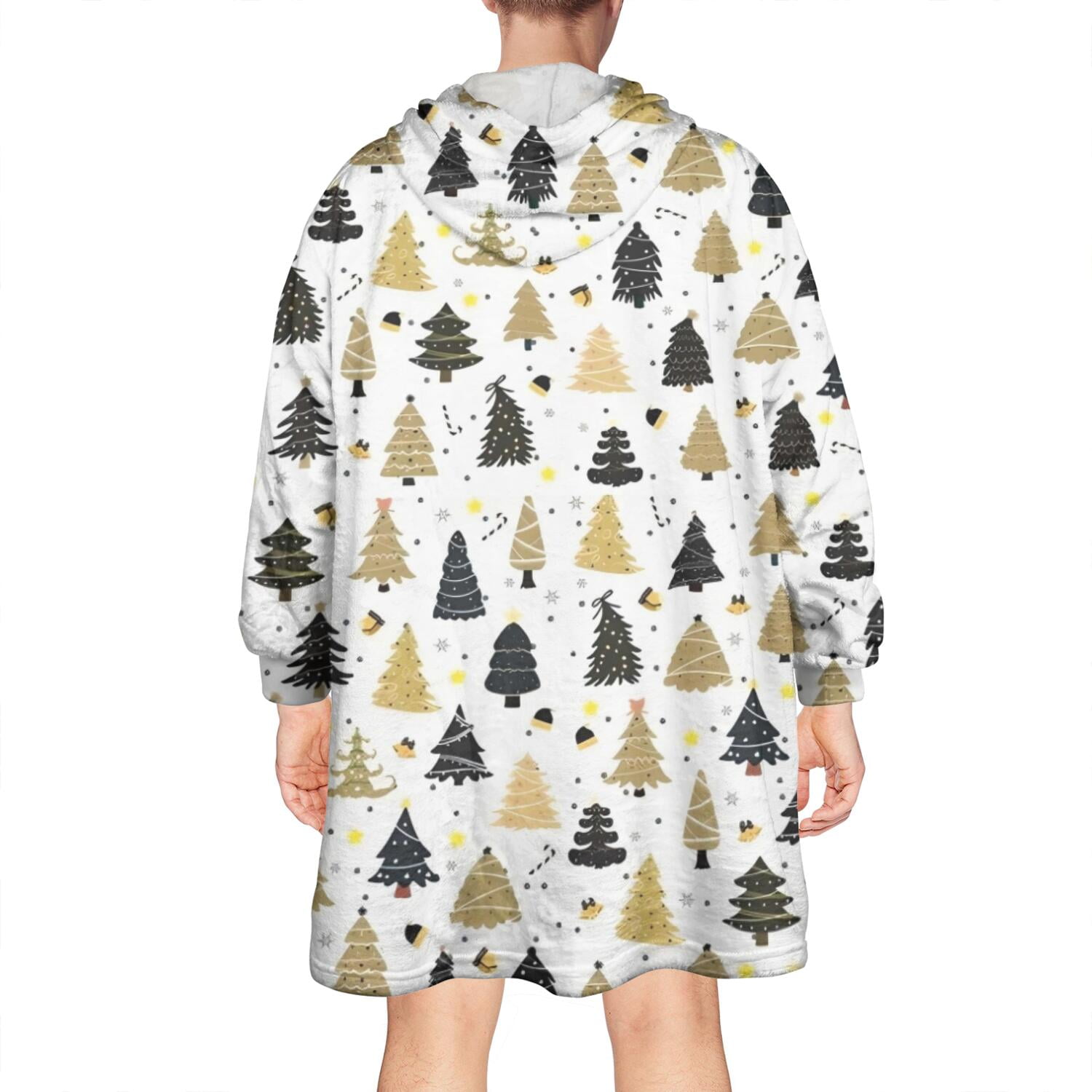 Wearable Oversized Blanket,Gold Christmas Tree Pattern Wearable Blanket Hoodie for Adults,Cozy Hooded Blankets with Super Pockets,Super Warm Fuzzy Pullover for Women & Men