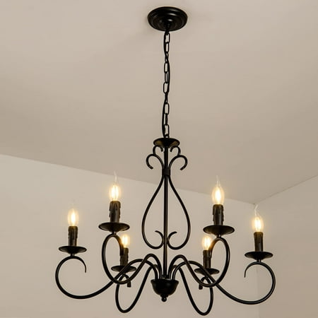 

6-Light French Country Chandelier Matte Black Contemporary Modern Farmhouse Chandelier Kitchen Island Pendant Lighting Fixture for Dining Room Bedroom Foyer