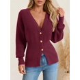 thumbnail image 2 of Women V‑Neck Button Front Knit Cardigan Long Sleeve Fitted Sweater Coat, 2 of 5