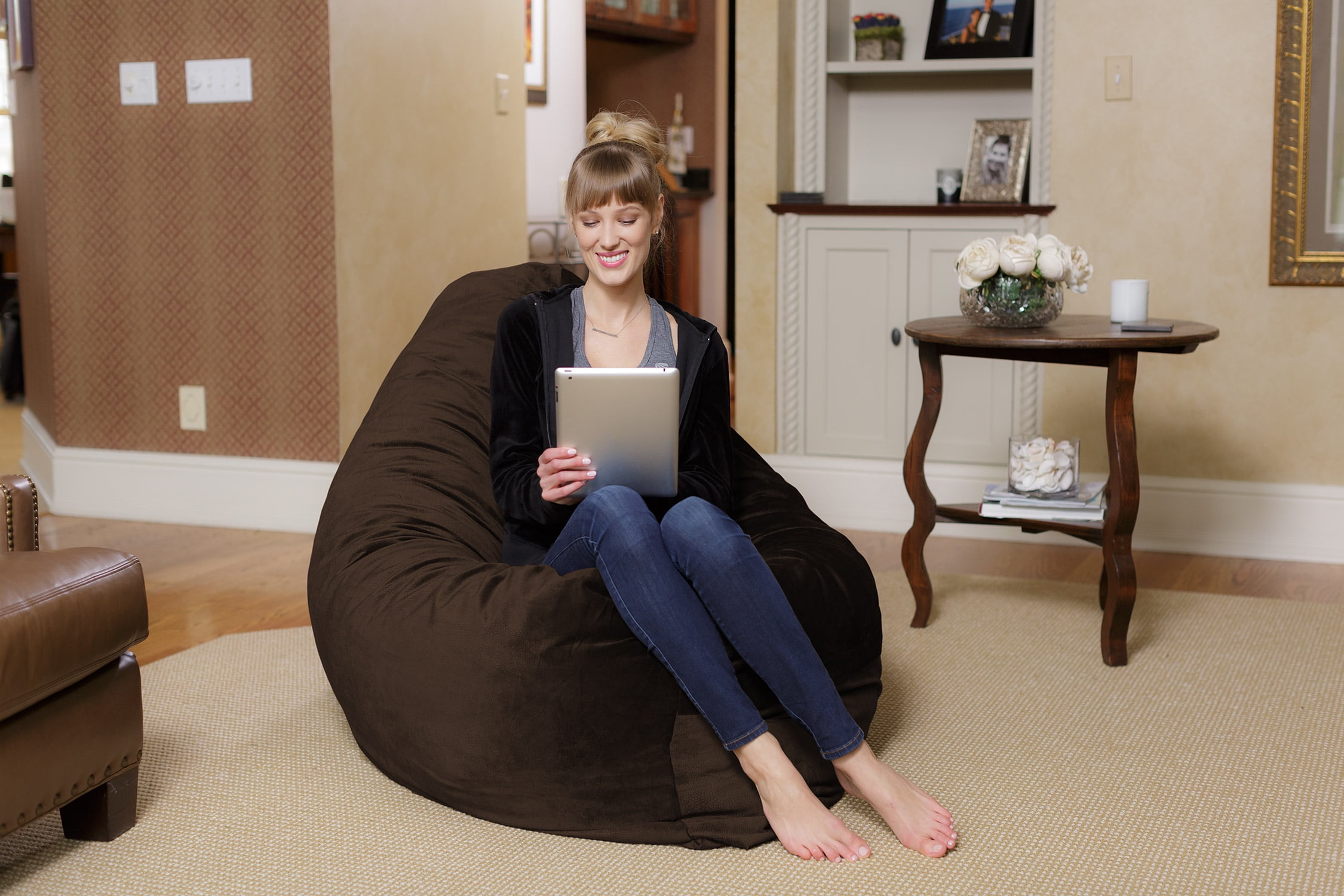 Chill Sack Bean Bag Pillow, Memory Foam Lounger with Microsuede Cover, Kids, Adults, 7.5 ft, Brown Pebble