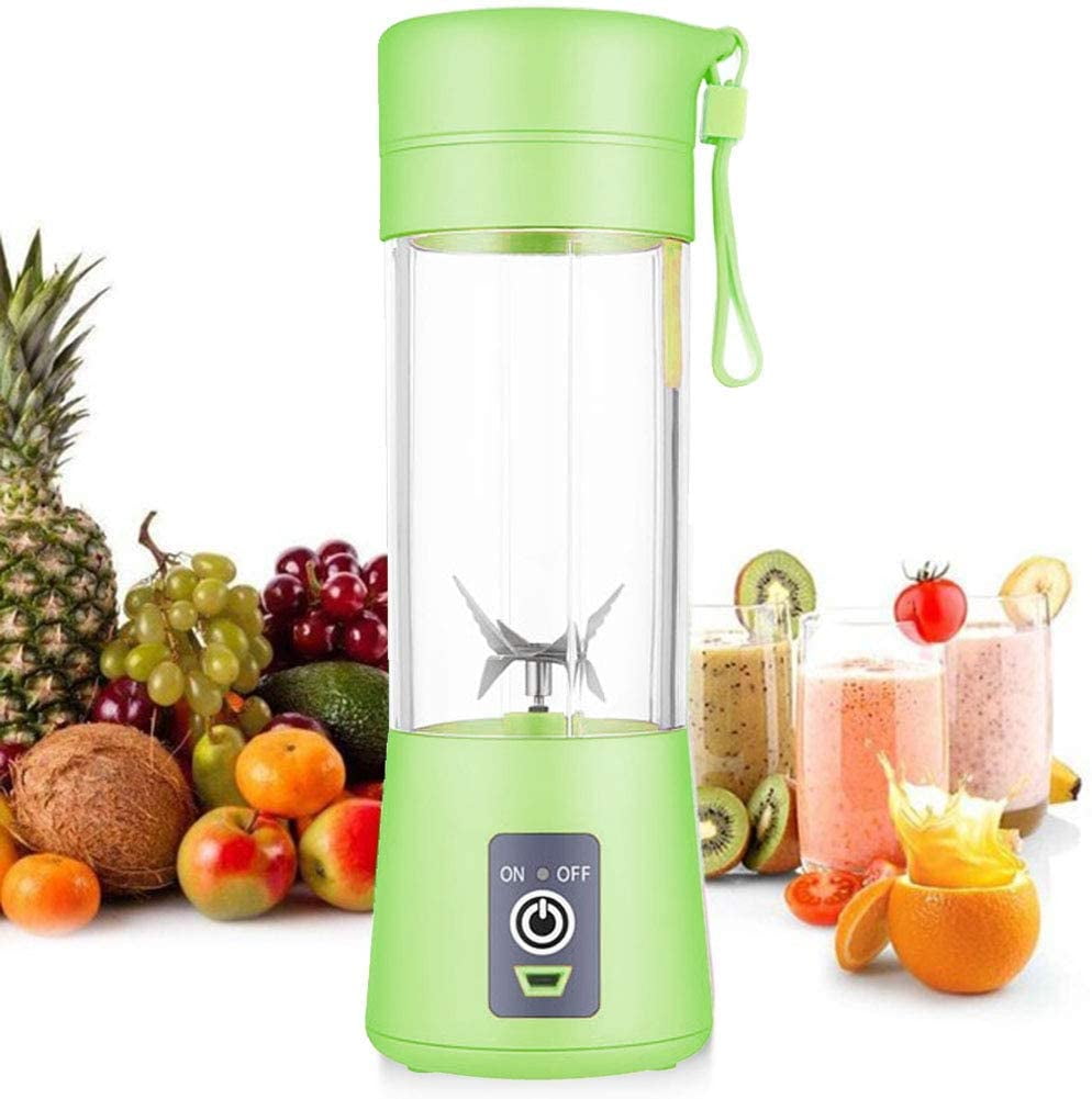 Portable Juicer Cup/Electric Fruit Mixer/USB Juice Blender Personal Blender Rechargeable 380mL Green,Blue Six Blades in 3D for Superb Mixing 