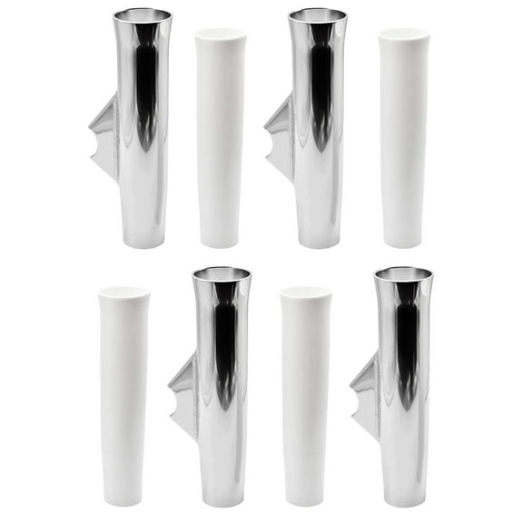 MARINE CITY Adjustable Fishing Rod Holder, White Anodized Aluminum, Flared Weld-on, Vinyl Insert 10 Length, 1-1/2 Dia, for Boats, Yachts, Marines Pack of 4