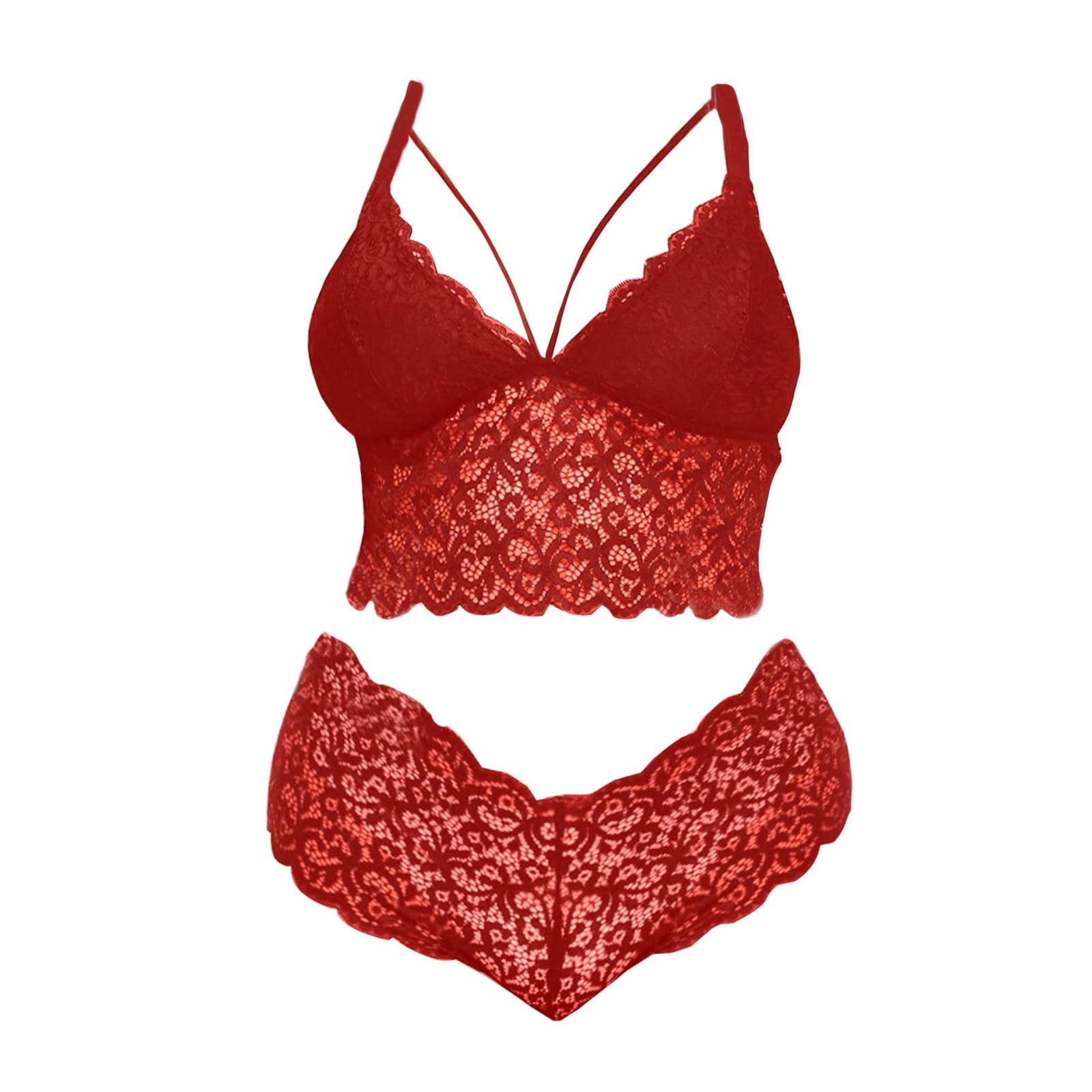 Buy Glus Bridal Net Unlined Non Padded Non Wire Bra & String Bikini Panty  Set, Color - Red Online at Low Prices in India 