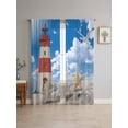 thumbnail image 4 of Sheer Curtains 63 Inches Long 2 Panels, Coastal Beach Lighthouse Blue Sky Rod Pocket Curtain Voile Draperies, Nature Sea Scenery Light Filtering Window Treatment for Living Room Kitchen Bedroom, 4 of 8