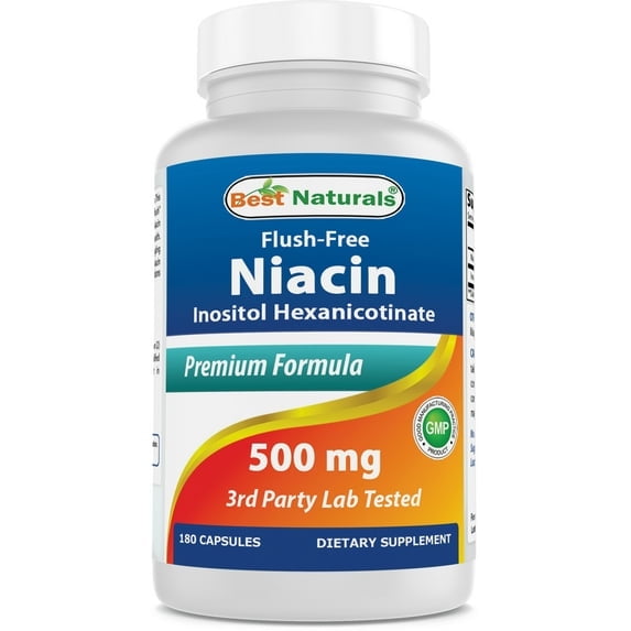 (3 pack) Best Naturals Flush Free Niacin 500 mg 180 Capsules