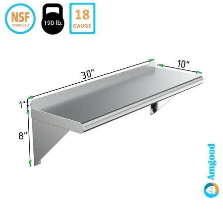 

AmGood 30 Long x 10 Deep Stainless Steel Wall Shelf | NSF Certified | Appliance & Equipment Metal Shelving | Kitchen Restaurant Garage Laundry Utility Room