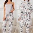 thumbnail image 4 of Women's 3 Piece Floral Print Pajama Set with Robe - Soft Polyester All Seasons Loungewear for Ladies, 4 of 10