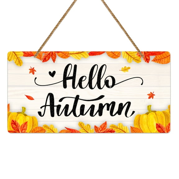 WaaHome Hello Autumn Door Sign,6"x12" Hello Fall Door Sign,Welcome Autumn Door Sian,Rustic Hanging Sign Autumn Wreaths Hanging Sign Decorations for Home Thanksgiving Party Decor
