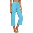 thumbnail image 3 of Wide Leg Capri Pants for Women High Waisted Cotton Linen Summer Pants Casual Drawstring Cropped Trousers with Pockets Sky Blue XL, 3 of 5