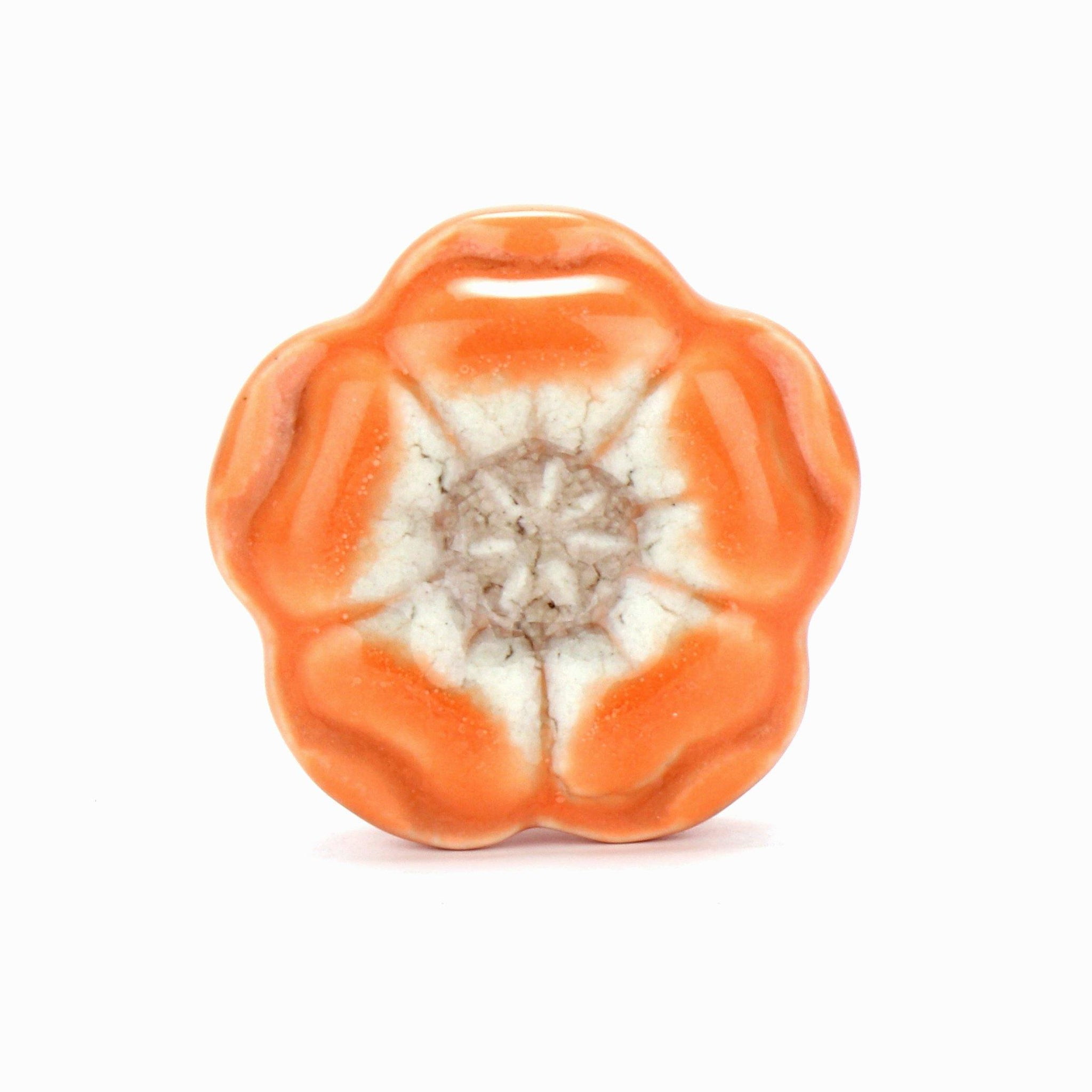 Set Of 6 Azalea Orange Ceramic Flower Shape Cabinet Knobs