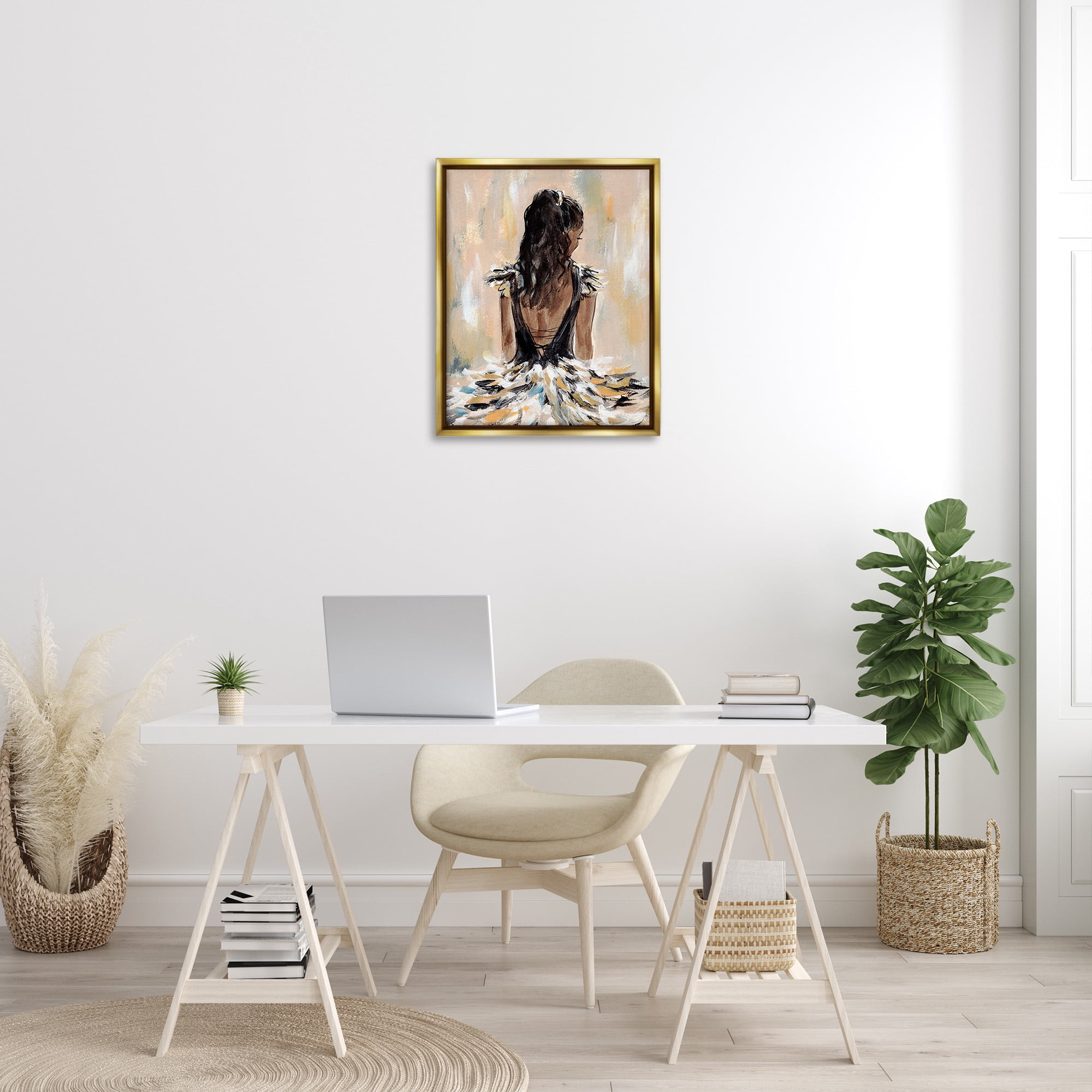 Stupell Industries Fashionista in Dress Beauty & Fashion Painting Gold Floater Framed Canvas Art Print Wall Art, 25 x 31