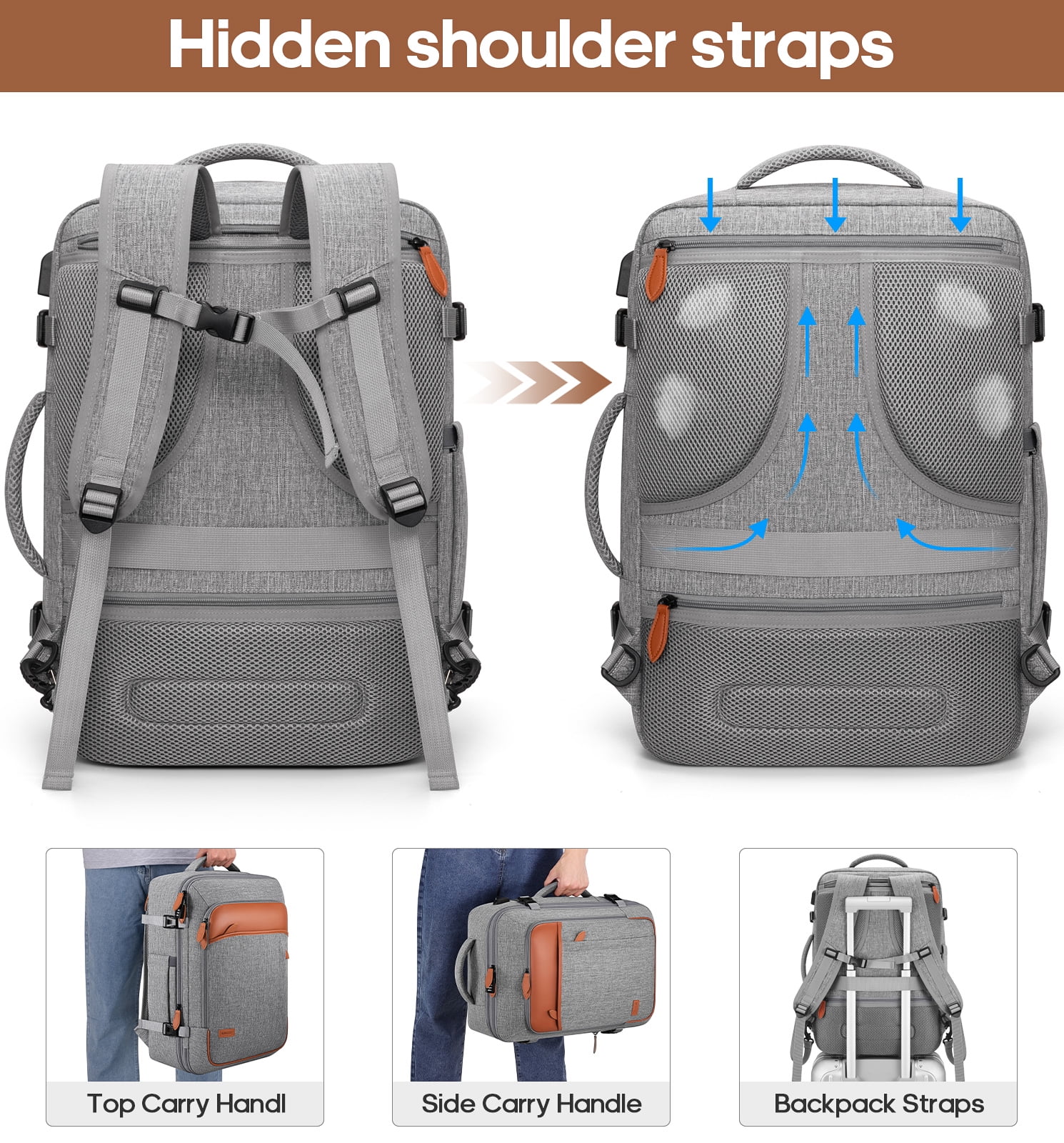 UKEIN Travel Backpack for Men & Women Carry On Backpack Flight Approved Expandable 42L Waterproof Anti-Theft Personal Item Backpack with Packing Cubes and Shoe Pocket