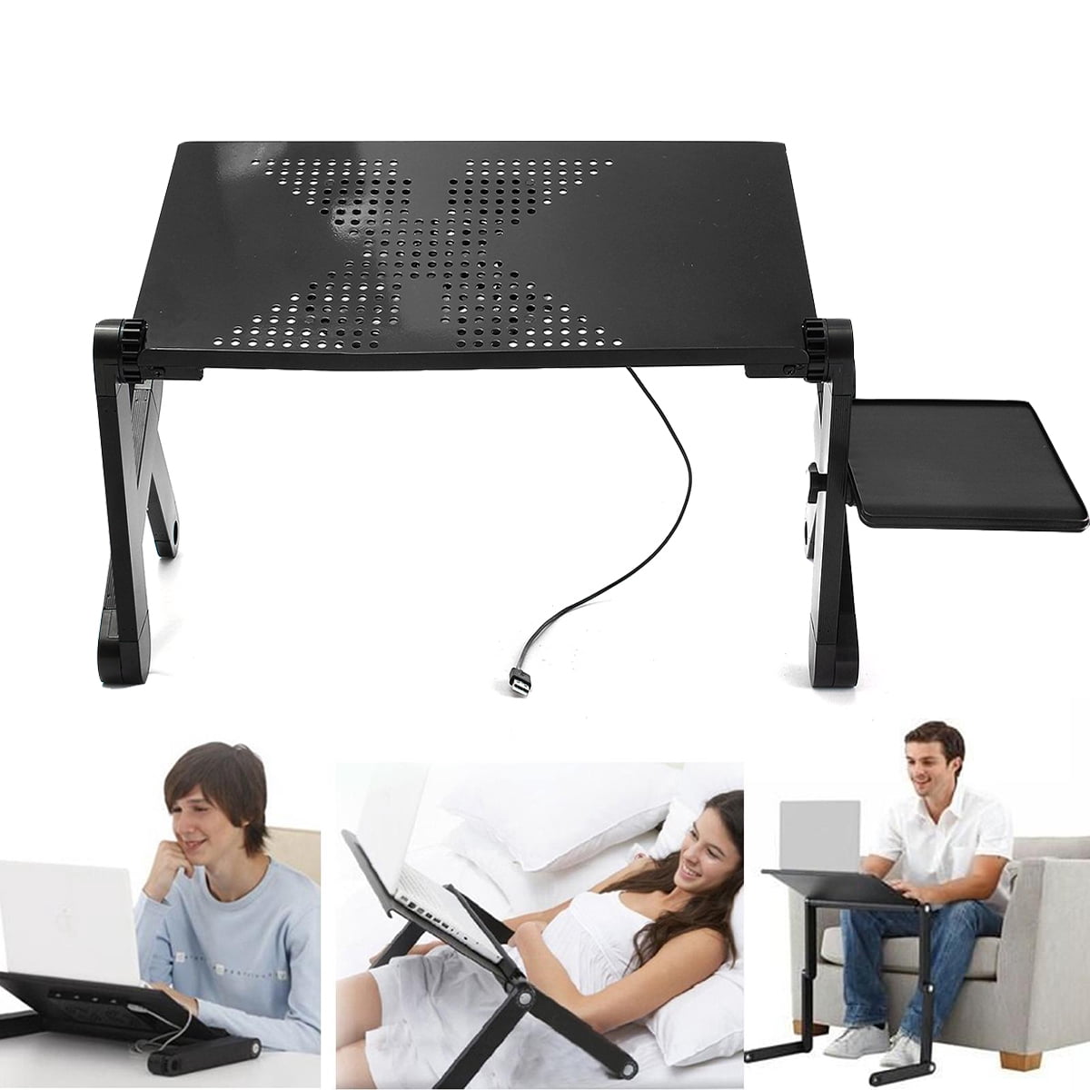 And Breakfast Folding Cooling Laptop Desk Double Fan Aluminium Alloy Table With Mouse Platform Slanted Reading Board For Book Color Black Laptop Stands Office Products