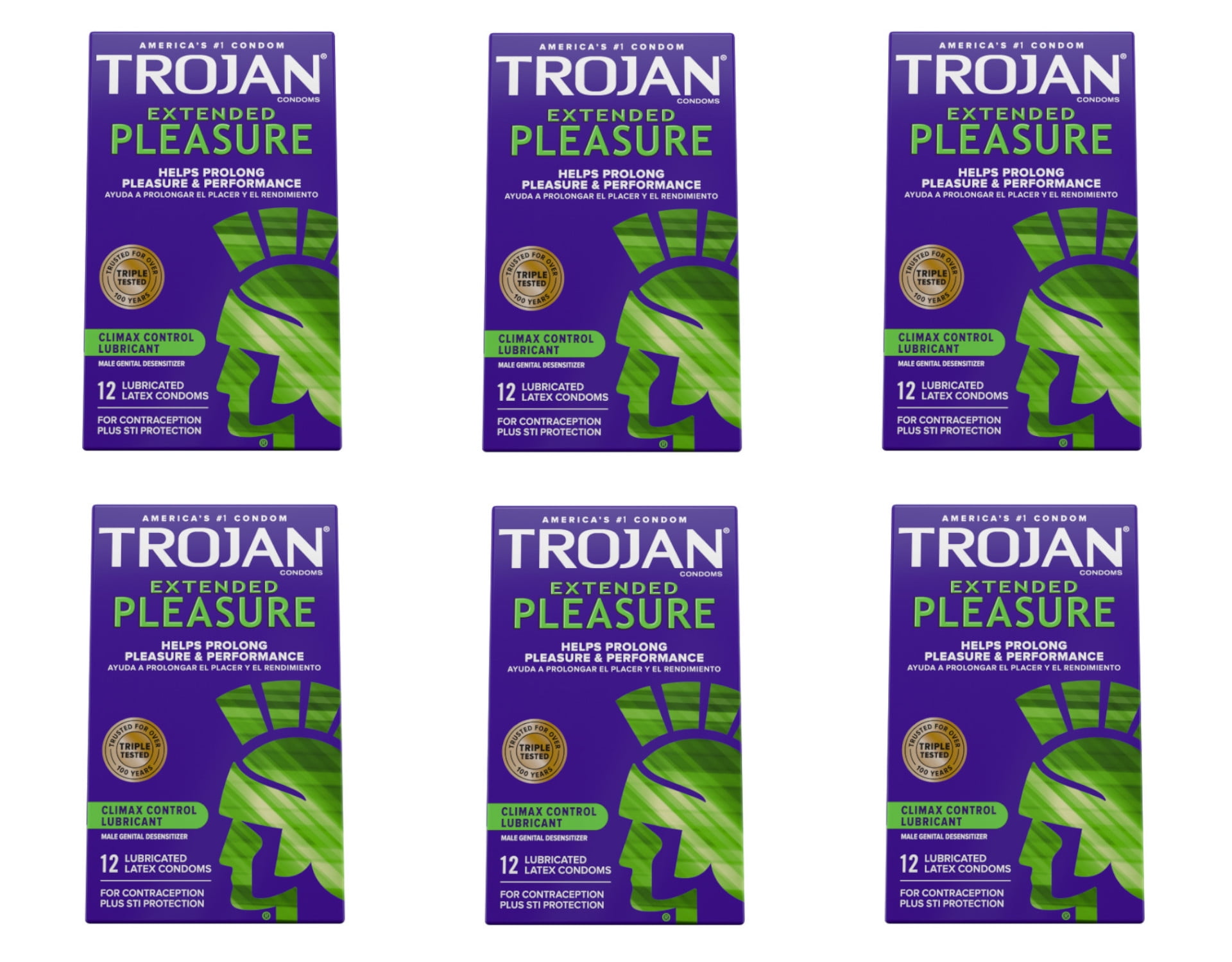 TROJAN Extended Pleasure Climax Control Lubricated Premium Latex Condoms 12 Each (Pack of 6)