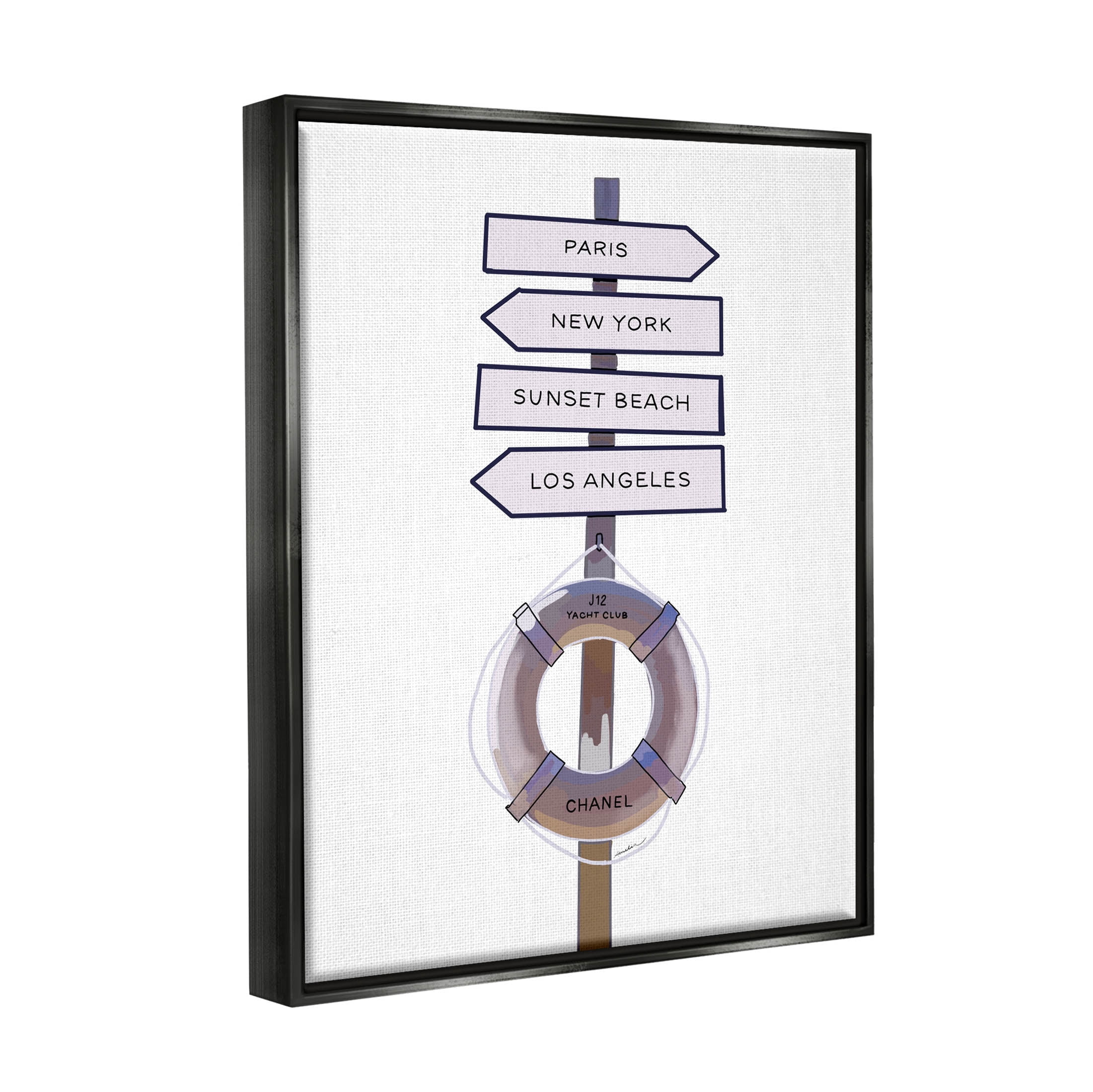 Stupell Industries Fashion Brand Nautical Directions Graphic Art Jet Black Floating Framed Canvas Print Wall Art, Design by Amelia Noyes