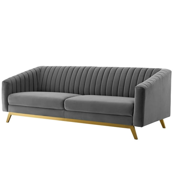 Modern Contemporary Urban Design Living Room Lounge Club Lobby Tufted Loveseat Sofa, Velvet Fabric Metal Steel, Grey Gray