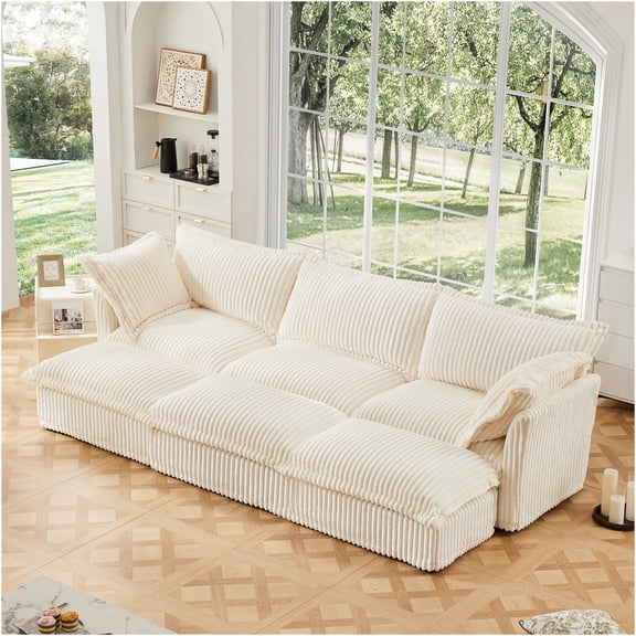 JERFIT Modular Sectional Sofa with Ottomans, Convertible Sleeper Sofa Bed for Living Room, Soft Corduroy Fabric, Cream Color