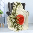thumbnail image 4 of Bamboo Print Soft Flannel Fleece Throw Blanket, Abstract Branch on Sunset Background Design Bird and Sun Image, Cozy Plush for Indoor and Outdoor Use, 50" x 70", Vermilion and Green, by Ambesonne, 4 of 5