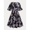 thumbnail image 5 of Rosegal Women Casual Flutter Sleeve Floral Print Plus Size Midi Dress Black S, 5 of 7