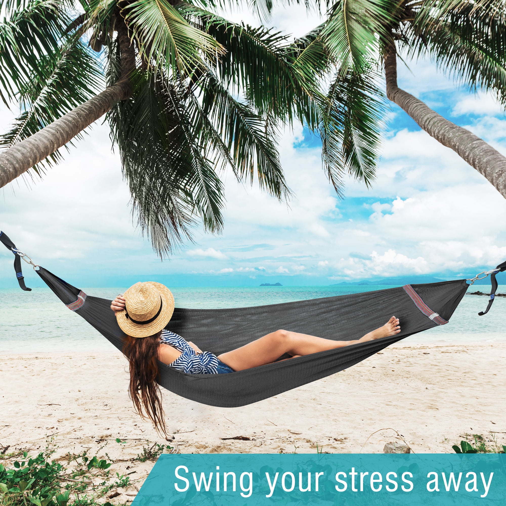 Tranquillo Double Hammock 2 Persons Polyester Hammock 550lbs with Hammock Tree Straps, Black