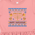 thumbnail image 4 of Inktastic Happy Hanukkah Sweater Style Design with Menorah and Dreidel Girls Toddler Dress, 4 of 5