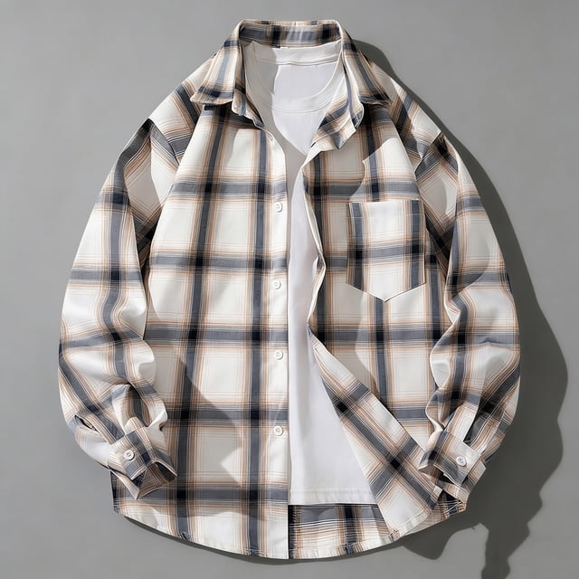 Ceisia Men's Vintage Plaid Flannel Shirt Jacket | Loose Drop-Shoulder Long Sleeve Casual Button-Down Top Gifts