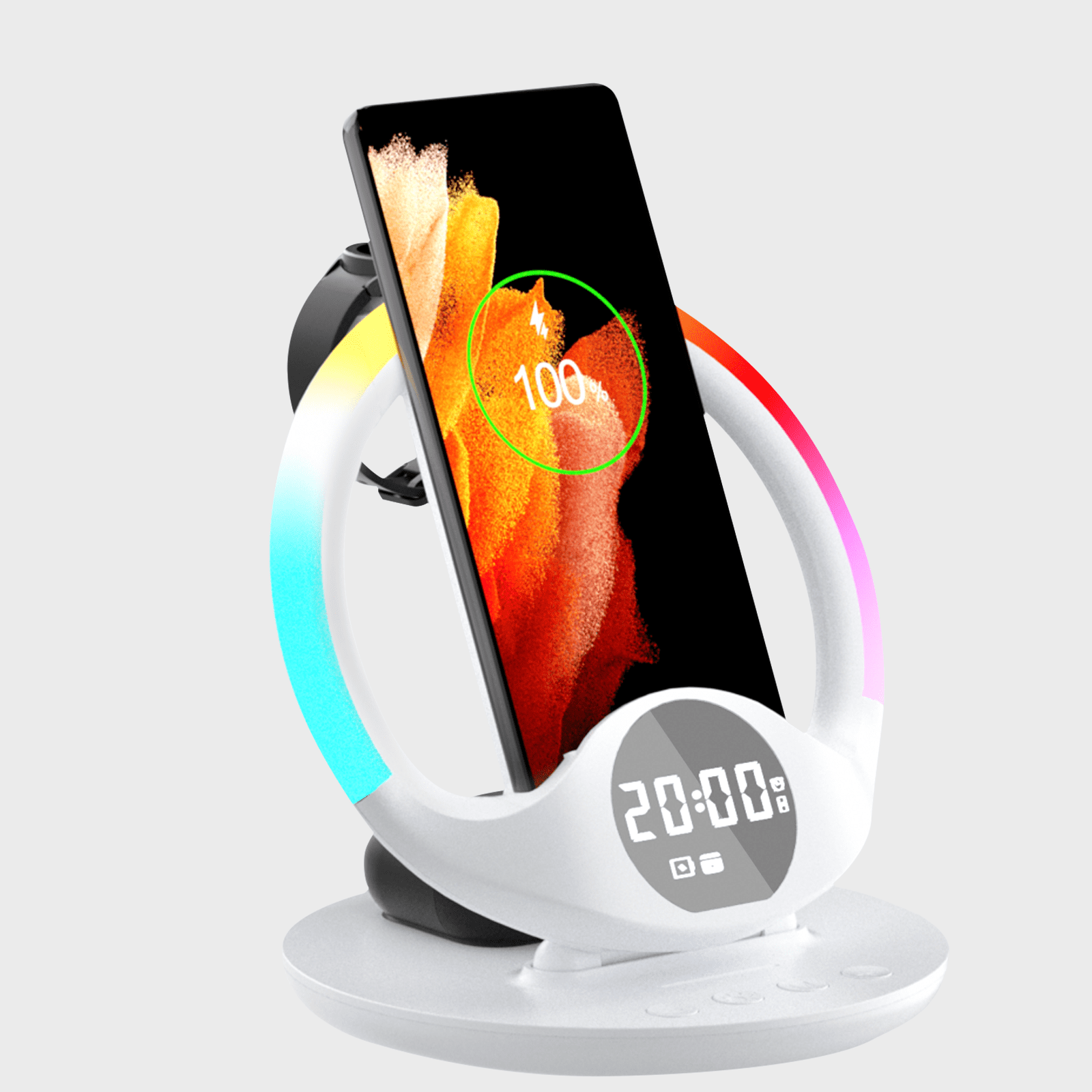 7-in-1 LED Wireless Charging Station, Charger Stand for Apple Samsung Devices, for iPhone 17 16 15 Or Samsung Watch Airpods, Wireless Charger iPhone Samsung Charging Station with Alarm Clock