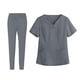 thumbnail image 3 of Conjunto de traje médico para mujer, ropa de trabajo lavable a máquina, suave, con bolsillos, uniforme para enfermería, pantalones para correr Gris, 3 of 8