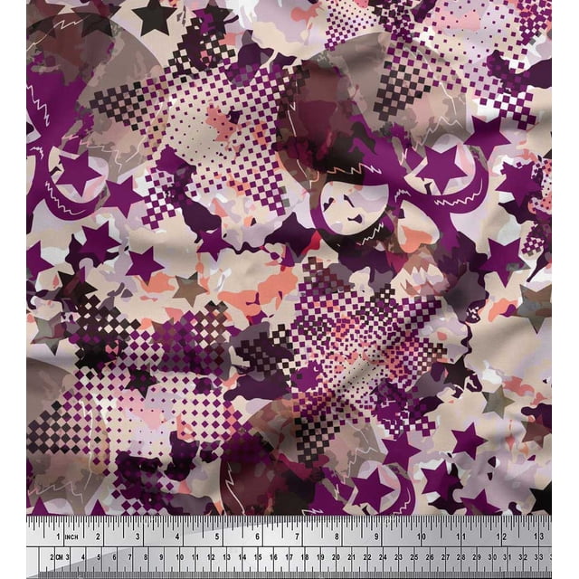 Soimoi Poly Georgette Fabric Star,Skull & Texture Decor Fabric Printed Yard 52 Inch Wide