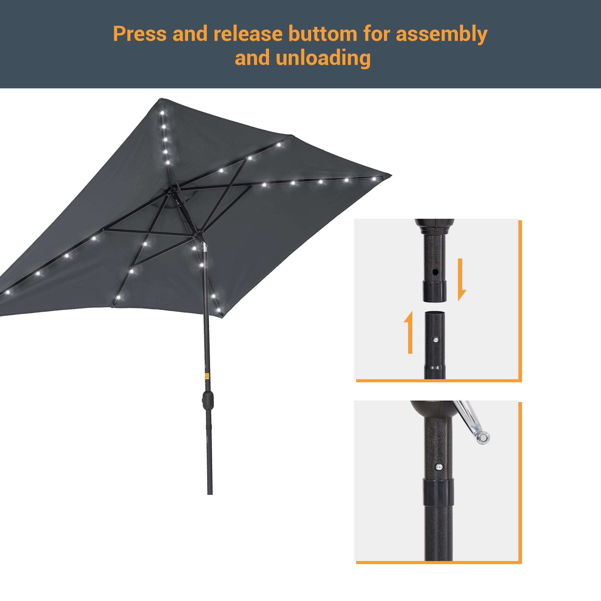 ACEGOSES 10x 6.5ft LED Solar Outdoor Patio Rectangle Table Umbrellas with Non-Fading Canopy for Garden and Yard,Anthracite