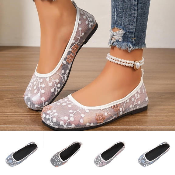 Miluxas Ballet Flats Shoes for Women: Dress Comfortable Lace Womens Flats - Soft Casual Wedding Work Shoe White 9.5(43)