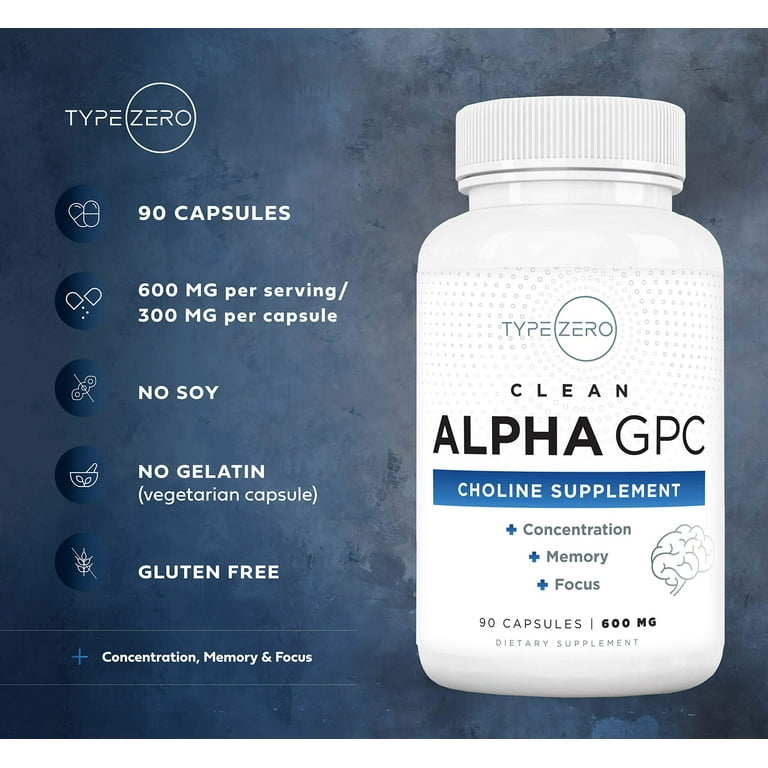  Alpha GPC Choline 600mg Capsules - Brain Support Supplement  For Focus