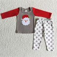 thumbnail image 1 of Ropa de Boutique para niños, pijamas con bordado navideño de Papá Noel, mangas Rojas, grises, traje de niña, pantalones de lunares, conjunto para niños, 1 of 4