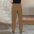 thumbnail image 6 of WREESH Womens Cotton Linen Pants Color and Drawstring Elastic Waist Long Straight Pants Brown, 6 of 9