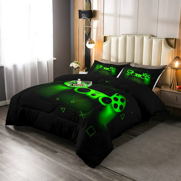 Comforter Set Queen Size, Gamer Cool Vintage Kids Soft Bedding Set for Kids  and Adults, Retro Game Gamepad Comforter Set with 2 Pillowcases for